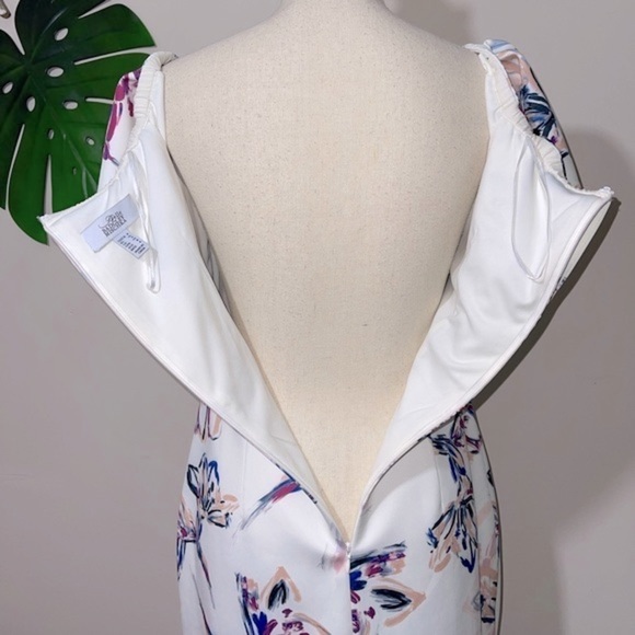 Belle Badgley Mischka Pippa Ruffle Off Shoulder Brush Stroke Floral Dress Sz. 4 - Picture 8 of 13
